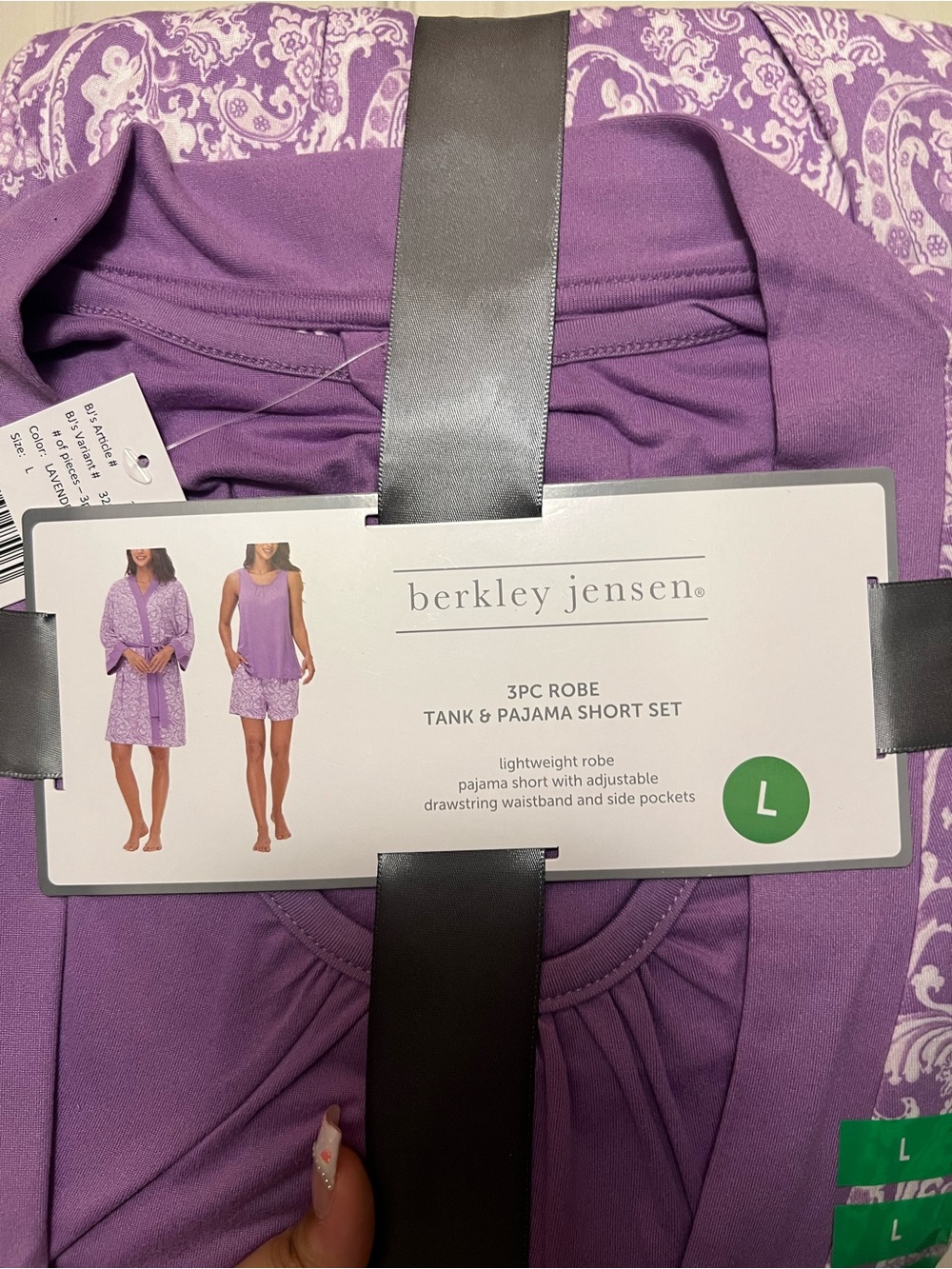 Berkley jensen 3pc Robe, Tank & Pajama Short Set - Purple - Picture 2 of 3